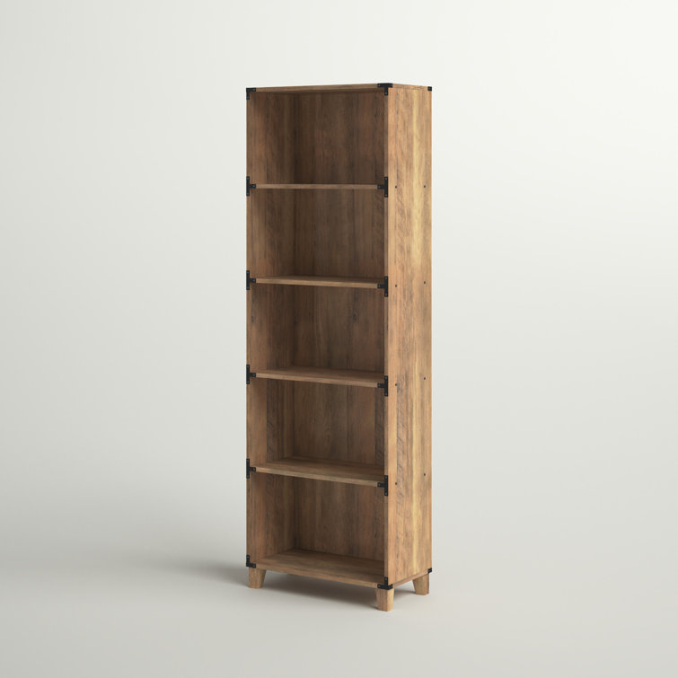 Rustic Oak 5-Shelf Bookcase with Black Metal Brackets