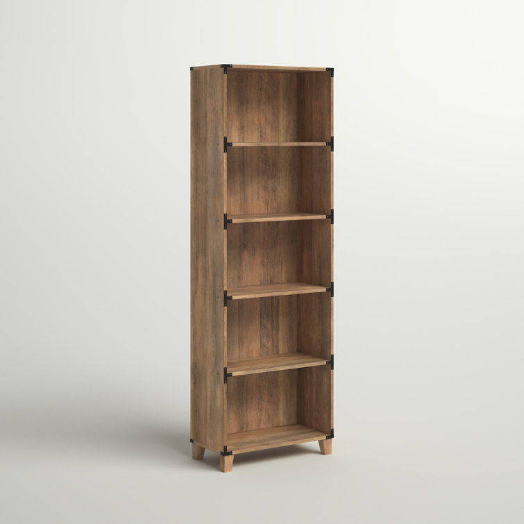 Rustic Oak 5-Shelf Bookcase with Black Metal Brackets