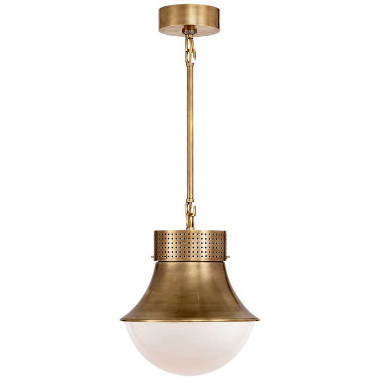 Antique-Burnished Brass Glass Bowl Pendant Light - 12"x10"