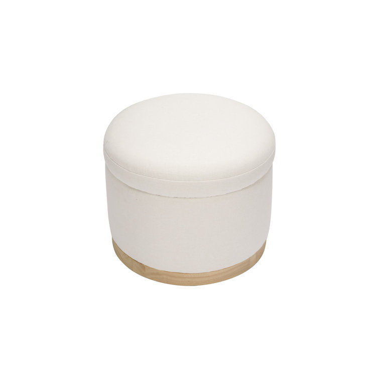 Naka 21.5" Round Cream Storage Ottoman with Light Wood Base