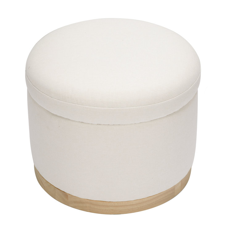 Naka 21.5" Round Cream Storage Ottoman with Light Wood Base