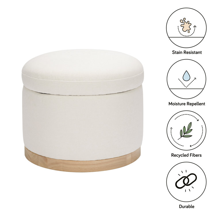 Naka 21.5" Round Cream Storage Ottoman with Light Wood Base