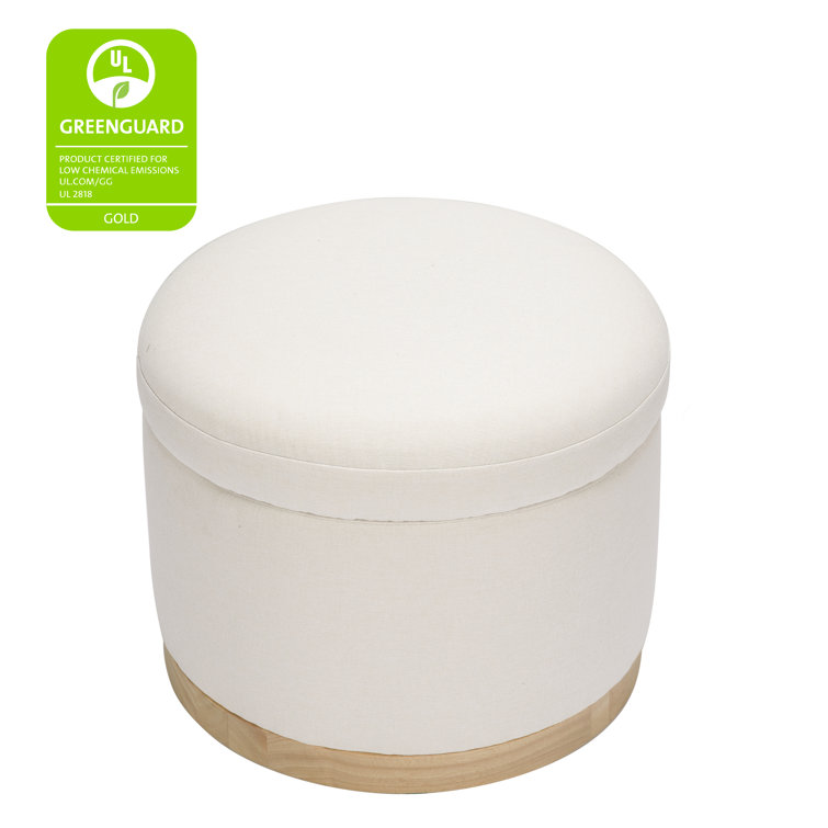 Naka 21.5" Round Cream Storage Ottoman with Light Wood Base