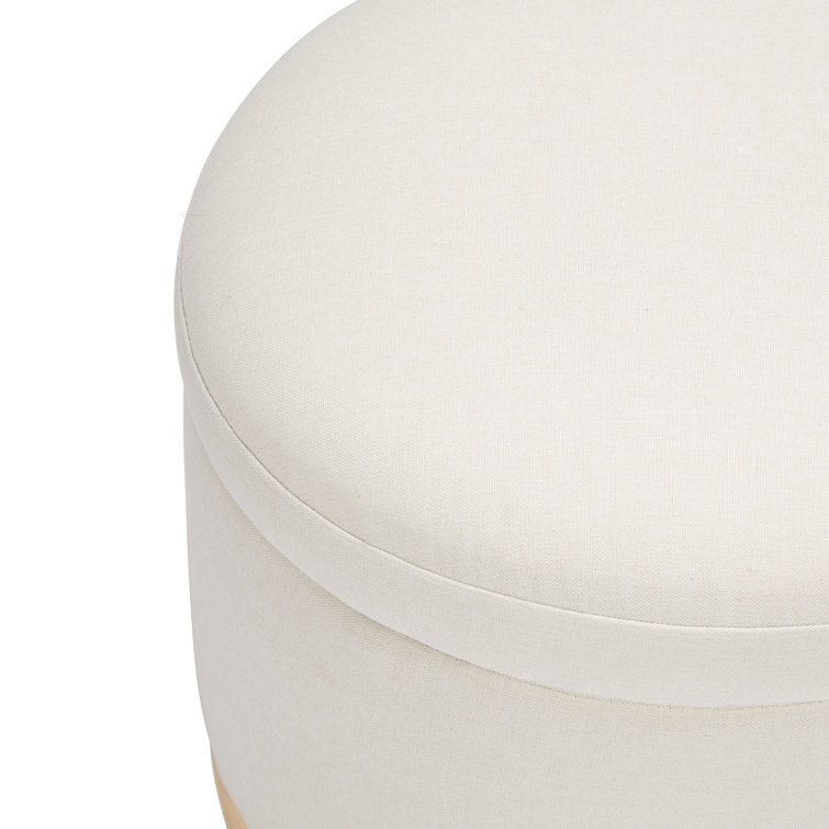Naka 21.5" Round Cream Storage Ottoman with Light Wood Base