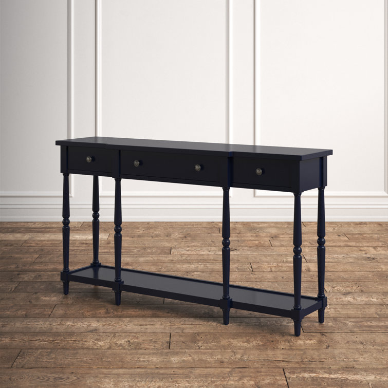 Elegant Navy Blue Transitional 60" Wood Console with Storage