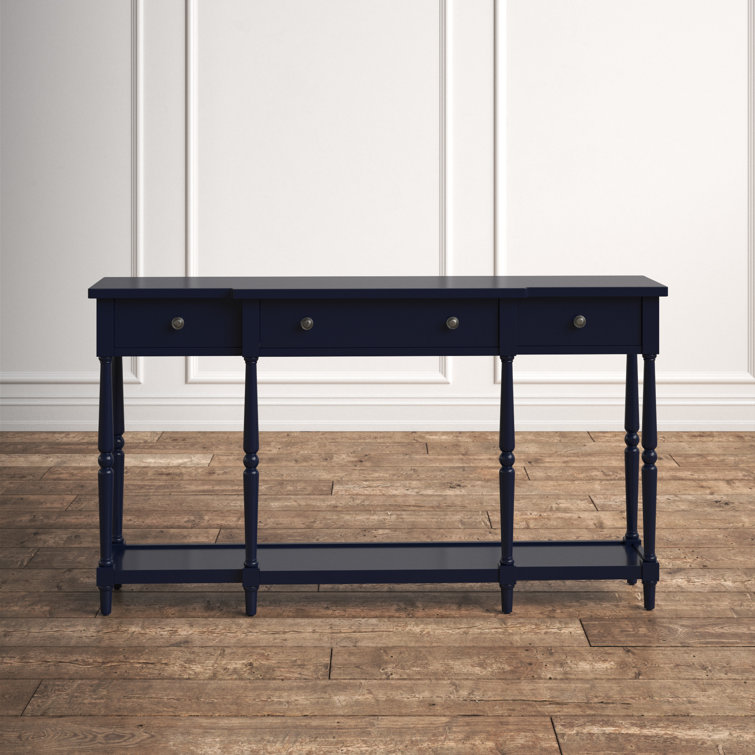 Elegant Navy Blue Transitional 60" Wood Console with Storage
