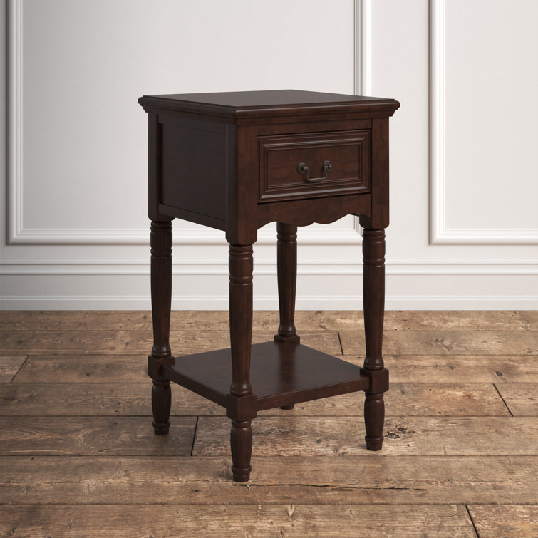 Antiqued Dark Brown Solid Wood Nightstand with 1 Drawer