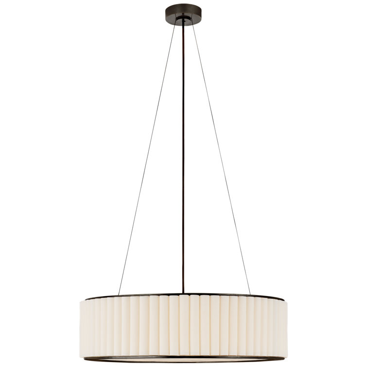 Bronze Drum Pendant Light with Linen Shade