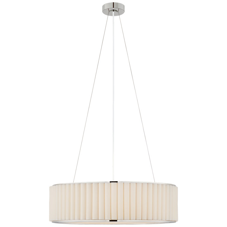 Polished Nickel Drum Pendant Light with Linen Shade