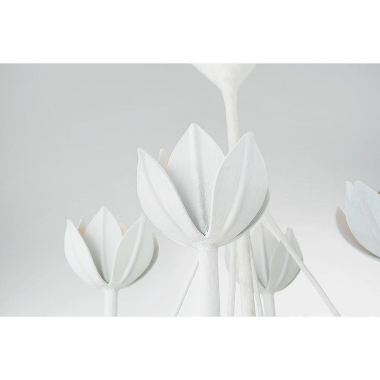 Blossom Lotus-Inspired 43" Plaster White Crystal Chandelier