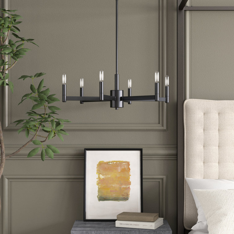 Black Aluminum Steel 6-Light Candle Style Chandelier