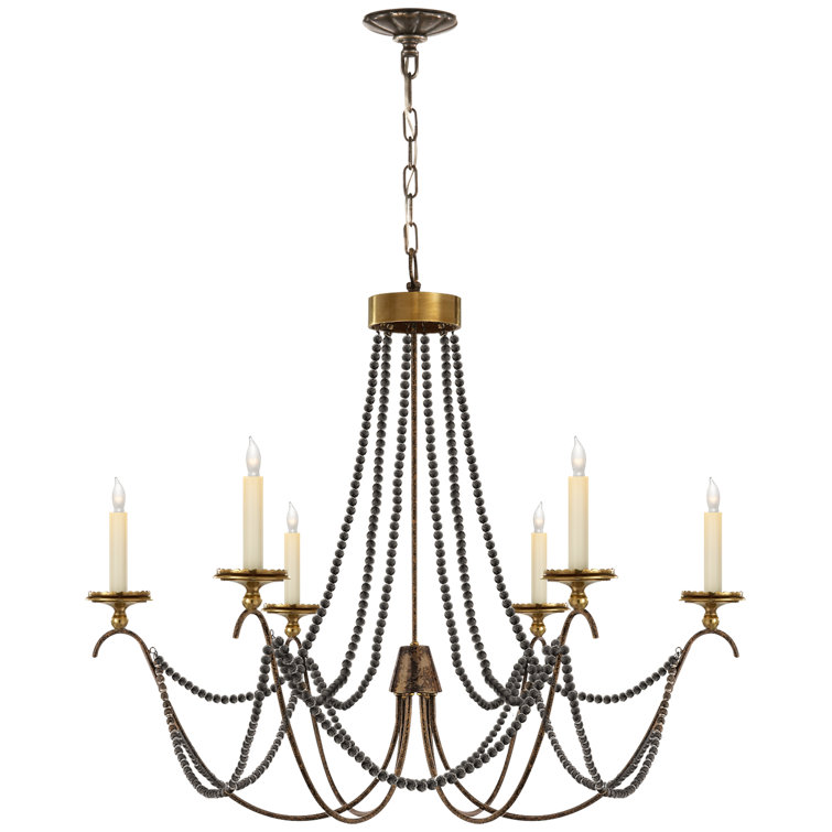 Brass Beaded 6-Light Chandelier with Plug-in Option