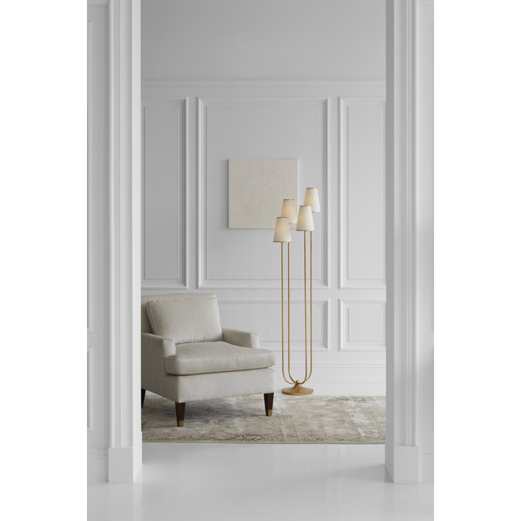 Edison Gilded Adjustable 67" Outdoor Iron Floor Lamp with Linen Shades