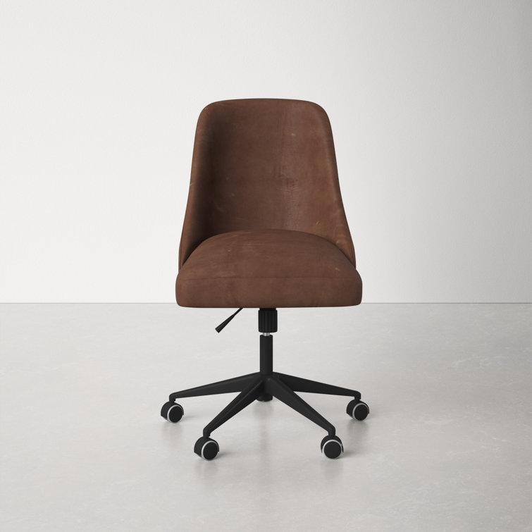 Distressed Saddle Brown Faux Leather Swivel Task Chair with Solid Wood Frame
