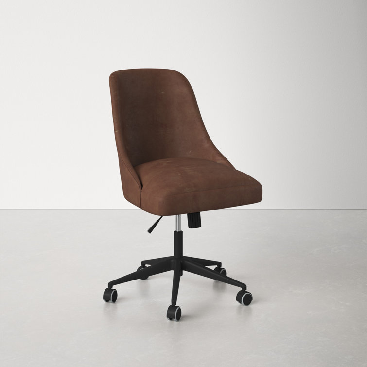 Distressed Saddle Brown Faux Leather Swivel Task Chair with Solid Wood Frame