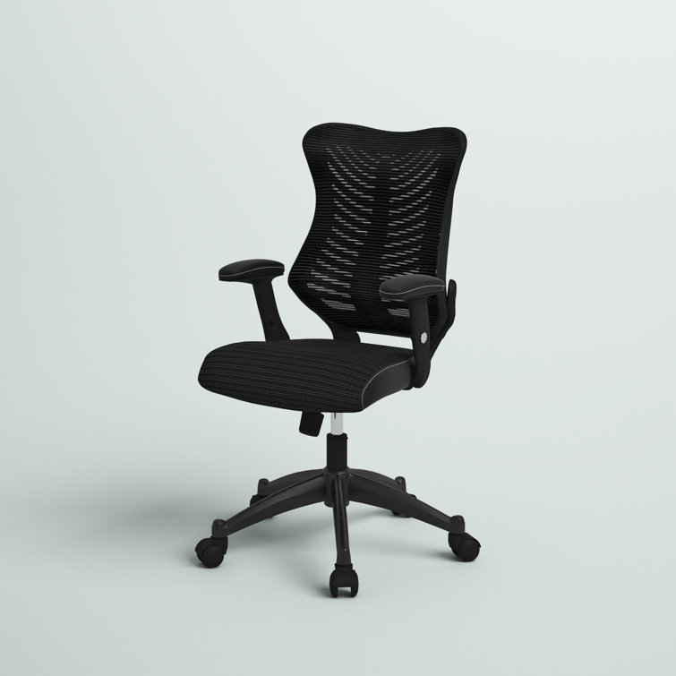 Contemporary High-Back Black Mesh & Leather Executive Office Chair with Adjustable Arms