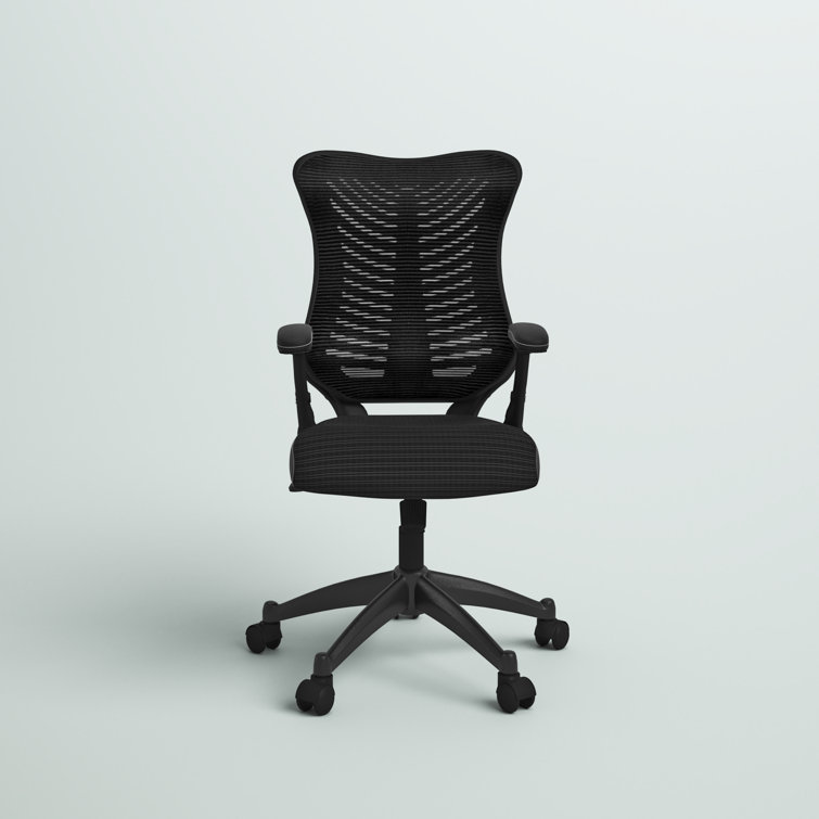 Contemporary High-Back Black Mesh & Leather Executive Office Chair with Adjustable Arms