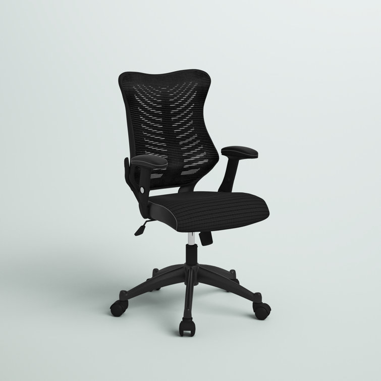 Contemporary High-Back Black Mesh & Leather Executive Office Chair with Adjustable Arms
