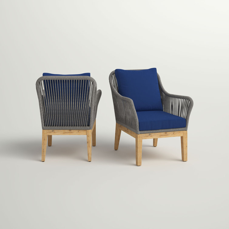 Navy Cushioned Acacia Wood Rope Patio Chair Set