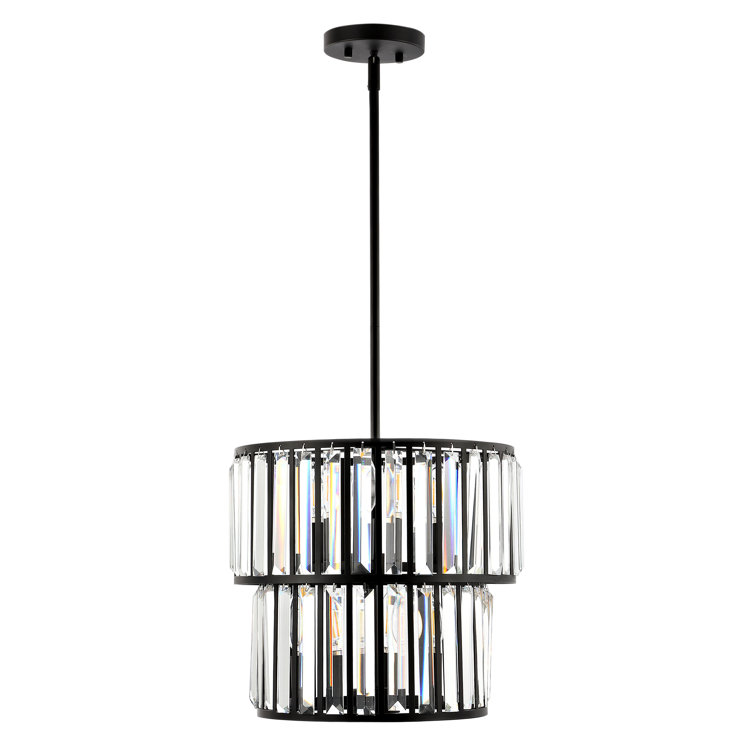 Shimmering Decadence 53'' Tiered Black Crystal Plug-in Chandelier
