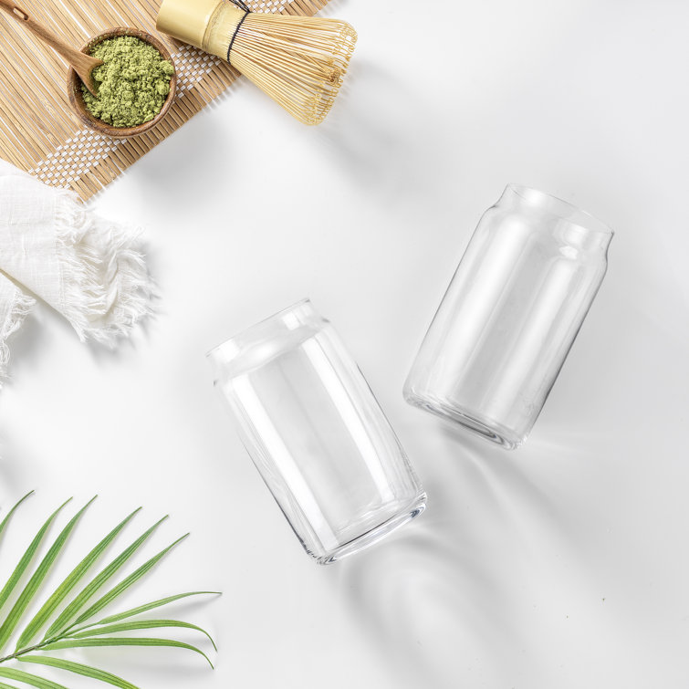 Clear Glass Can Shaped Tumbler Set, 17oz, Dishwasher Safe