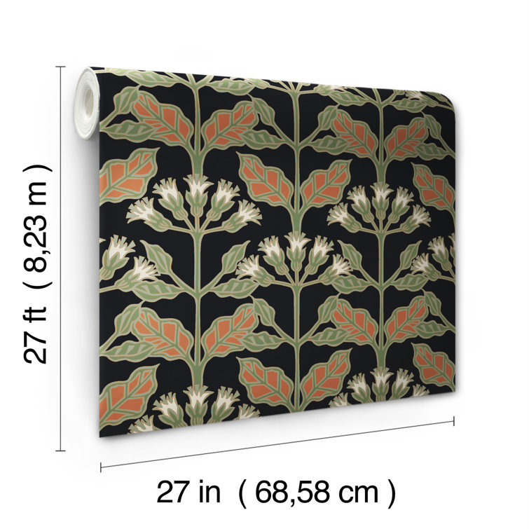 Black Floral Nonwoven Wallpaper with Metallic Accents
