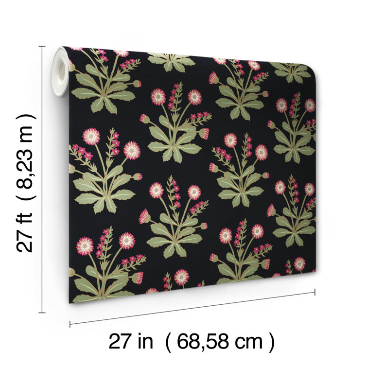 Black and Rose Floral Non-Pasted Washable Wallpaper