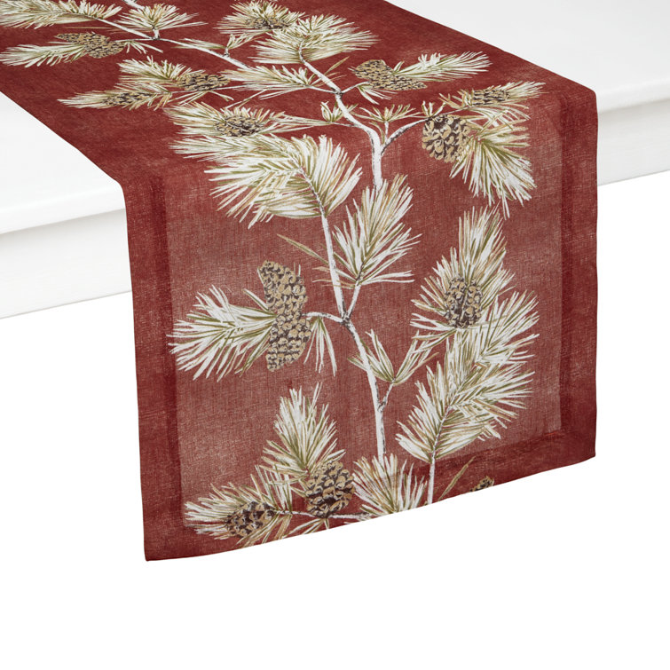 Burnt Orange Pinecone Fall Fabric Table Runner