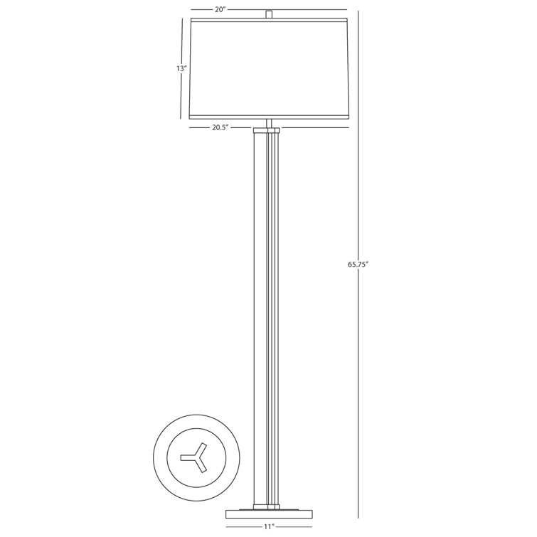 Fineas Polished Nickel & Clear Glass Floor Lamp with White Linen Shade