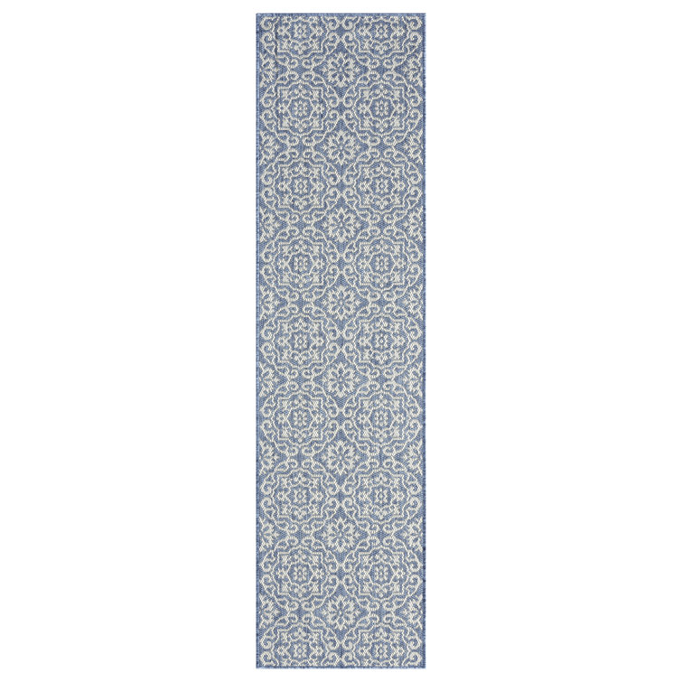 Danica Boho Medallion Blue/Gray Indoor/Outdoor Runner Rug, 1'9"x7'2"