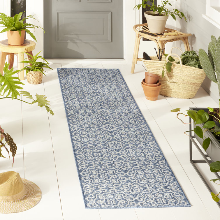 Danica Boho Medallion Blue/Gray Indoor/Outdoor Runner Rug, 1'9"x7'2"