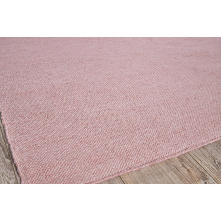 Handmade Light Pink Synthetic Flat Woven Rectangular Rug