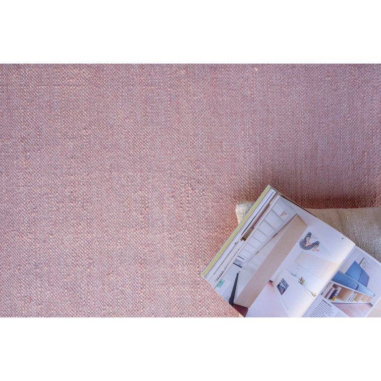 Handmade Light Pink Synthetic Flat Woven Rectangular Rug