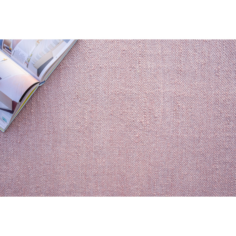 Handmade Light Pink Synthetic Flat Woven Rectangular Rug