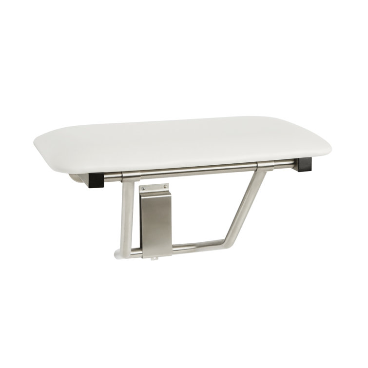 White Padded Folding Wall-Mounted Shower Seat with Stainless Steel Frame