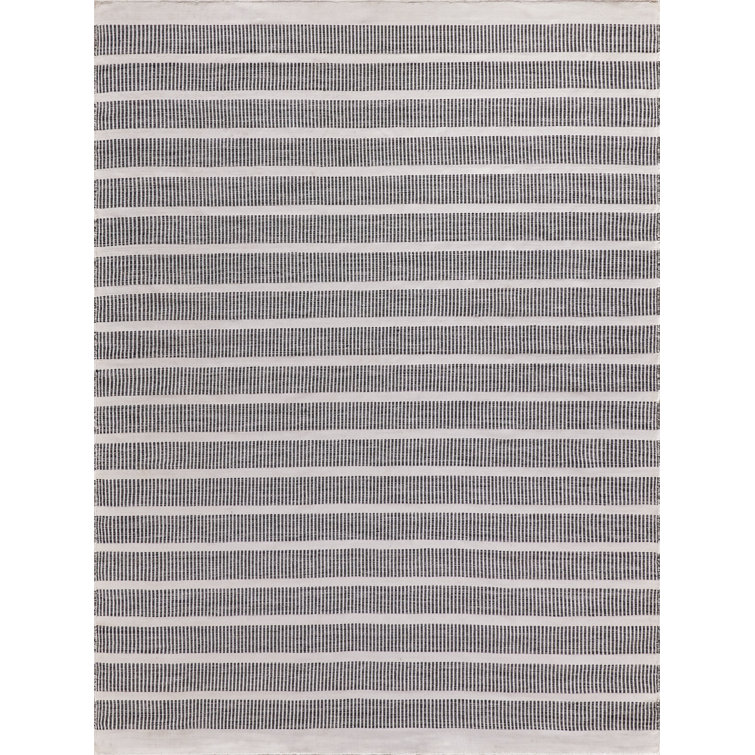 Ivory and Black Striped Handmade Flatweave 4' x 6' Rug