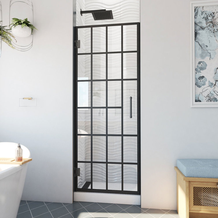 Unidoor Toulon 24" Matte Black Frameless Hinged Shower Door