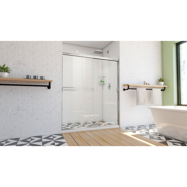 Chrome Semi-Frameless Sliding Shower Door with Clear Glass