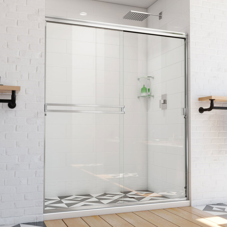 Chrome Semi-Frameless Sliding Shower Door with Clear Glass