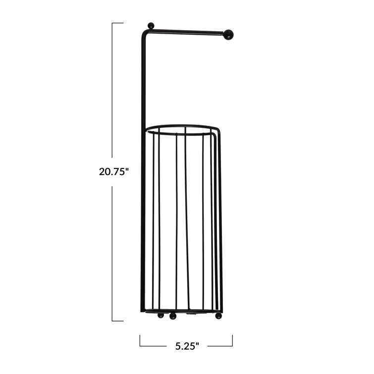 Black Iron Free Standing Toilet Paper Holder with Storage
