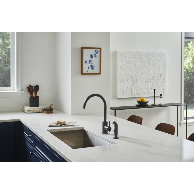 Satin Black Single Handle Kitchen Faucet with Side Spray
