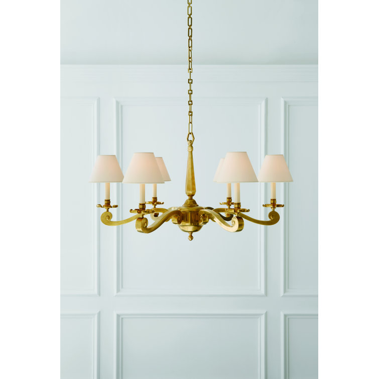 Natural Brass 6-Light Chandelier with Paper Shades