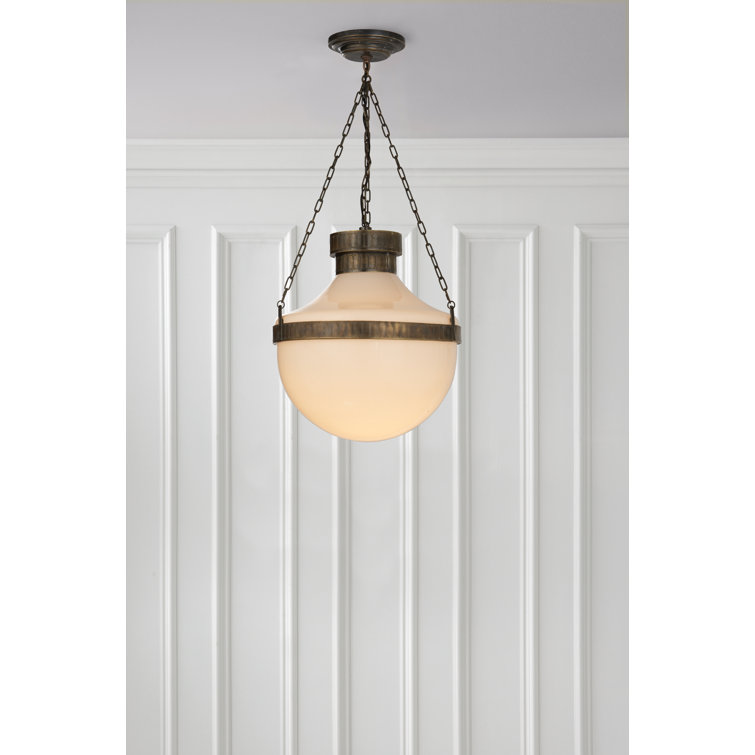 Antique Brass and Glass 35" Modern Schoolhouse Chandelier