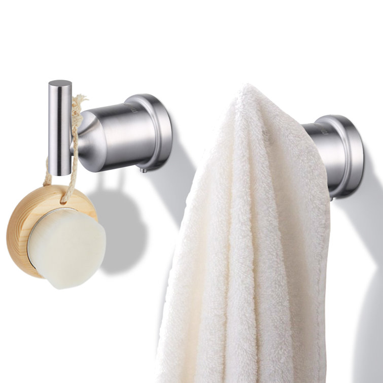 Brushed Nickel Stainless Steel Wall-Mounted Towel Hooks, 2-Pack