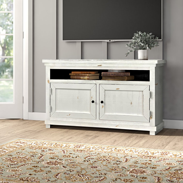 Transitional 54'' White Wood TV Console with Cabinet Storage