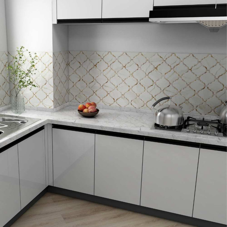 Tahitian Pearl 14.5" Calacatta Gold Glass Mosaic Wall Tile