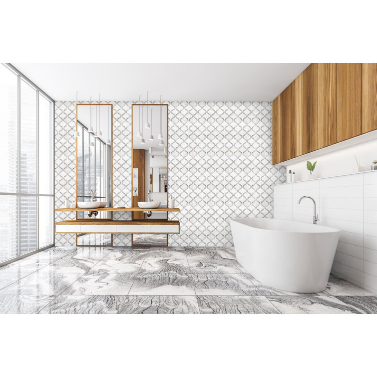 Tahitian Pearl 14.5" Calacatta Gold Glass Mosaic Wall Tile