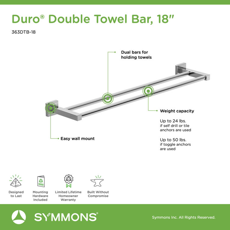 Duro 18" Polished Chrome Metal Double Wall Mounted Towel Bar