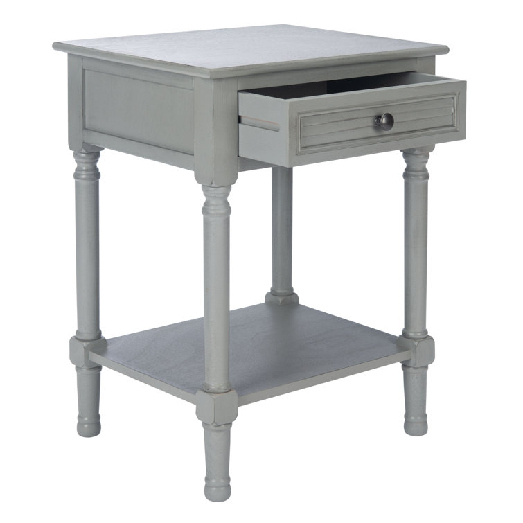 Distressed Gray Wood End Table with Storage
