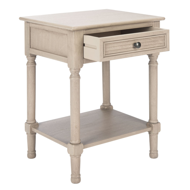 Greige Turned-Leg 22" Wood & Stone Accent Table with Drawer